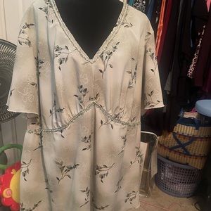 Satiny top with tie in back light olive color